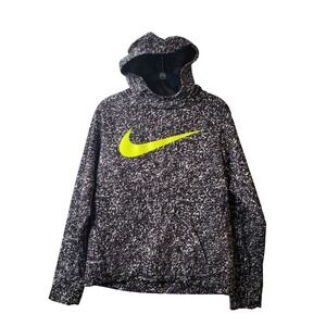 Nike Dri-FIT Pullover Hoodie XL Black Speckled Volt Green Swoosh Sweatshirt‎
